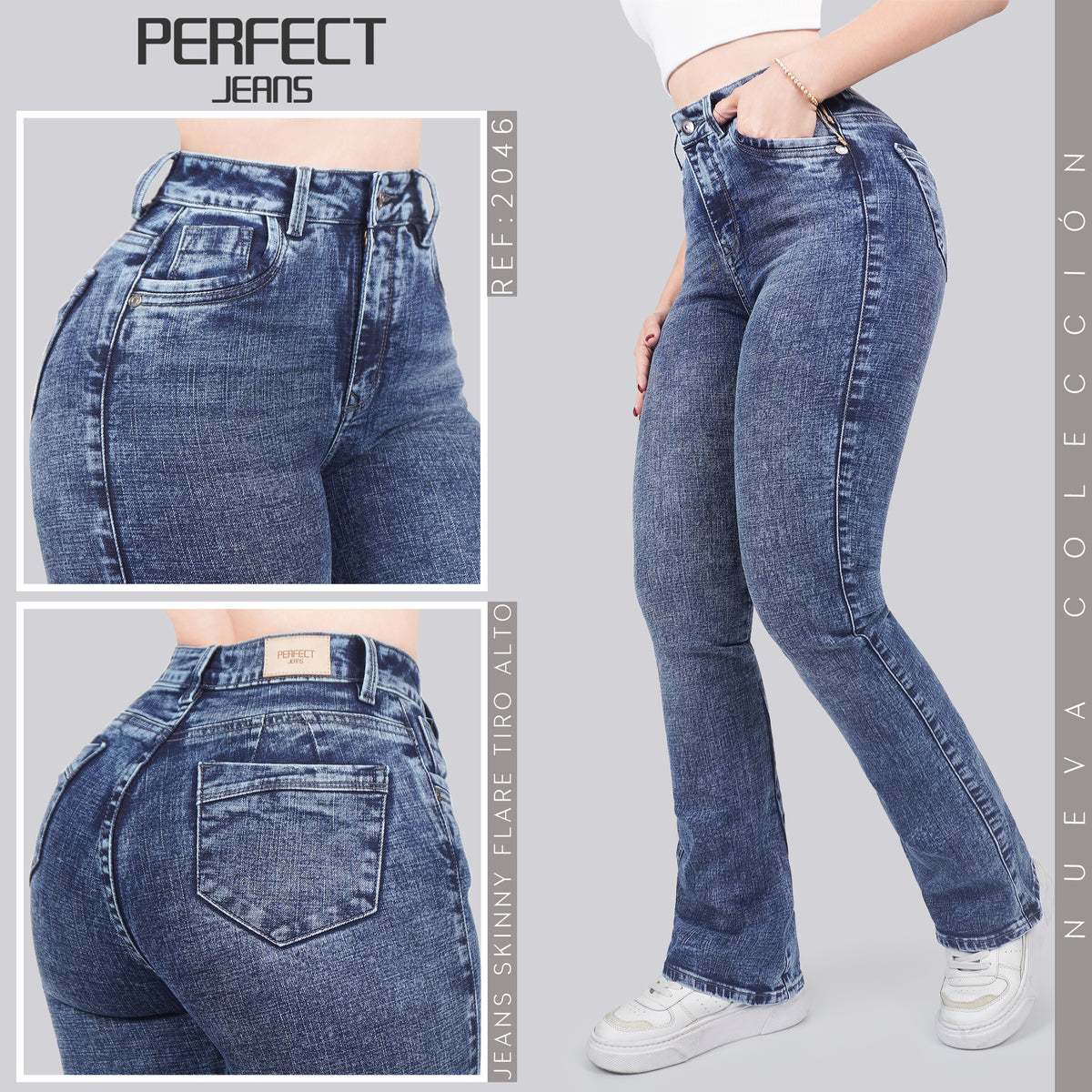 Jeans Skinny Flare Tiro Alto 2046