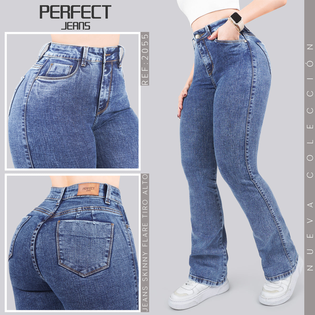 Jeans Skinny Flare Tiro Alto 2055