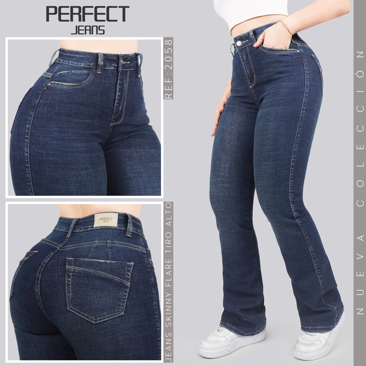 Jeans Skinny Flare Tiro Alto 2058