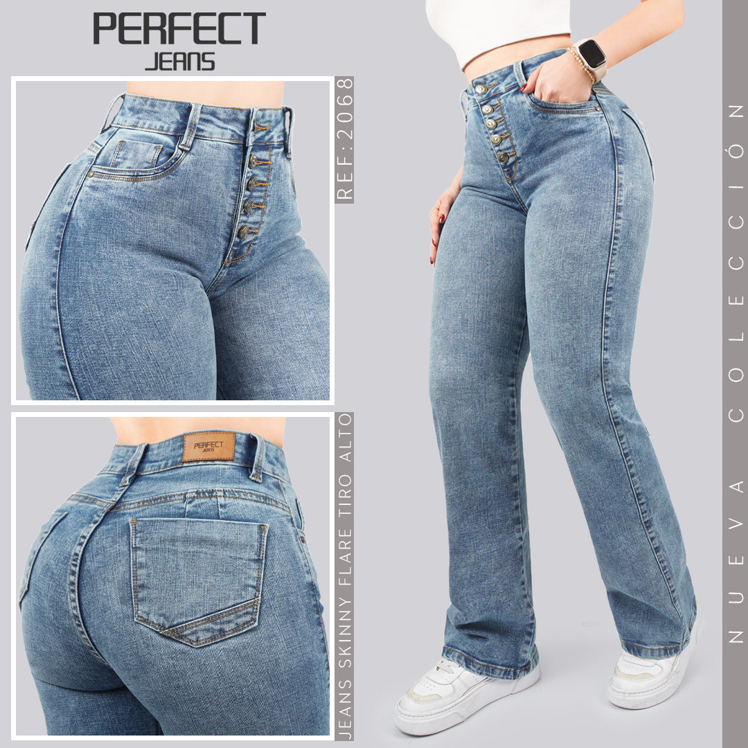 Jeans Skinny Flare Tiro Alto 2068
