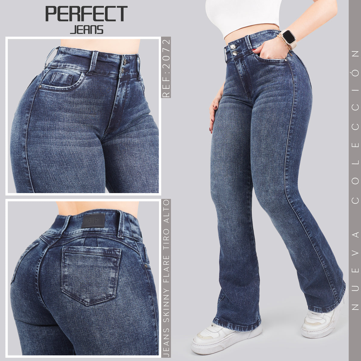 Jeans Skinny Flare Tiro Alto 2072