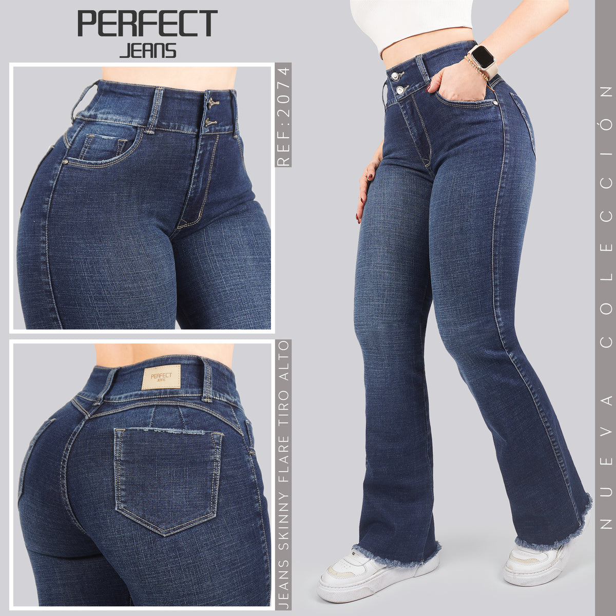 Jeans Skinny Flare Tiro Alto 2074