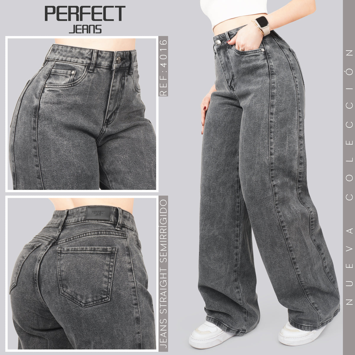 Jeans Straight Semirrígido Tiro Alto 4016