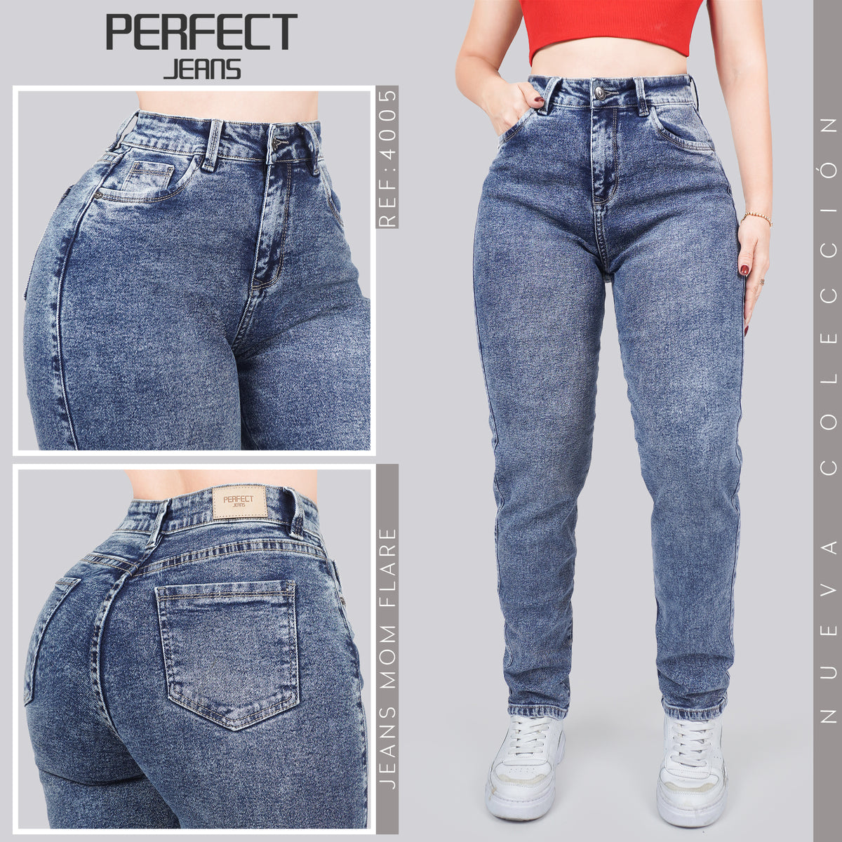 Jeans Mom Fit Tiro Alto 4005