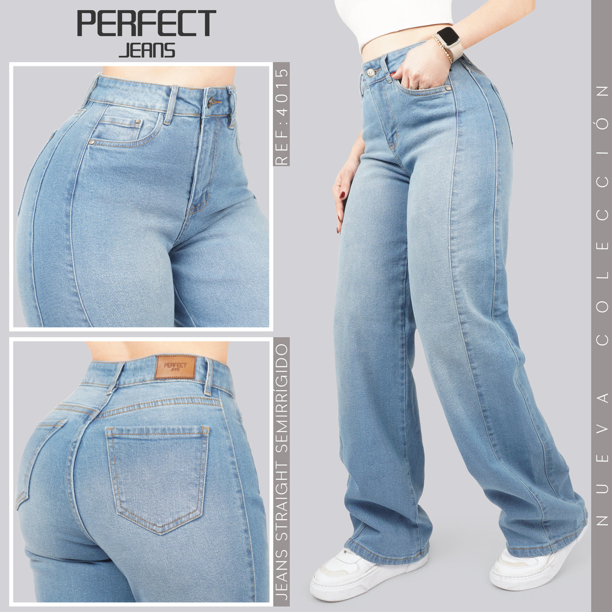 Jeans Straight Semirrígido Tiro Alto 4015