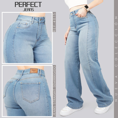 Jeans Straight Semirrígido Tiro Alto 4015