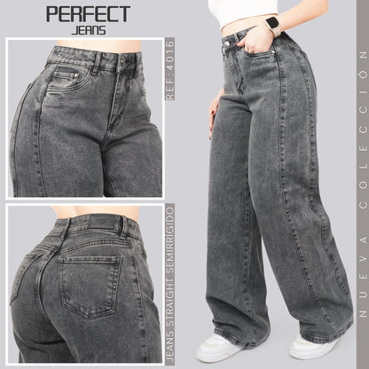 Jeans Straight Semirrígido Tiro Alto 4016