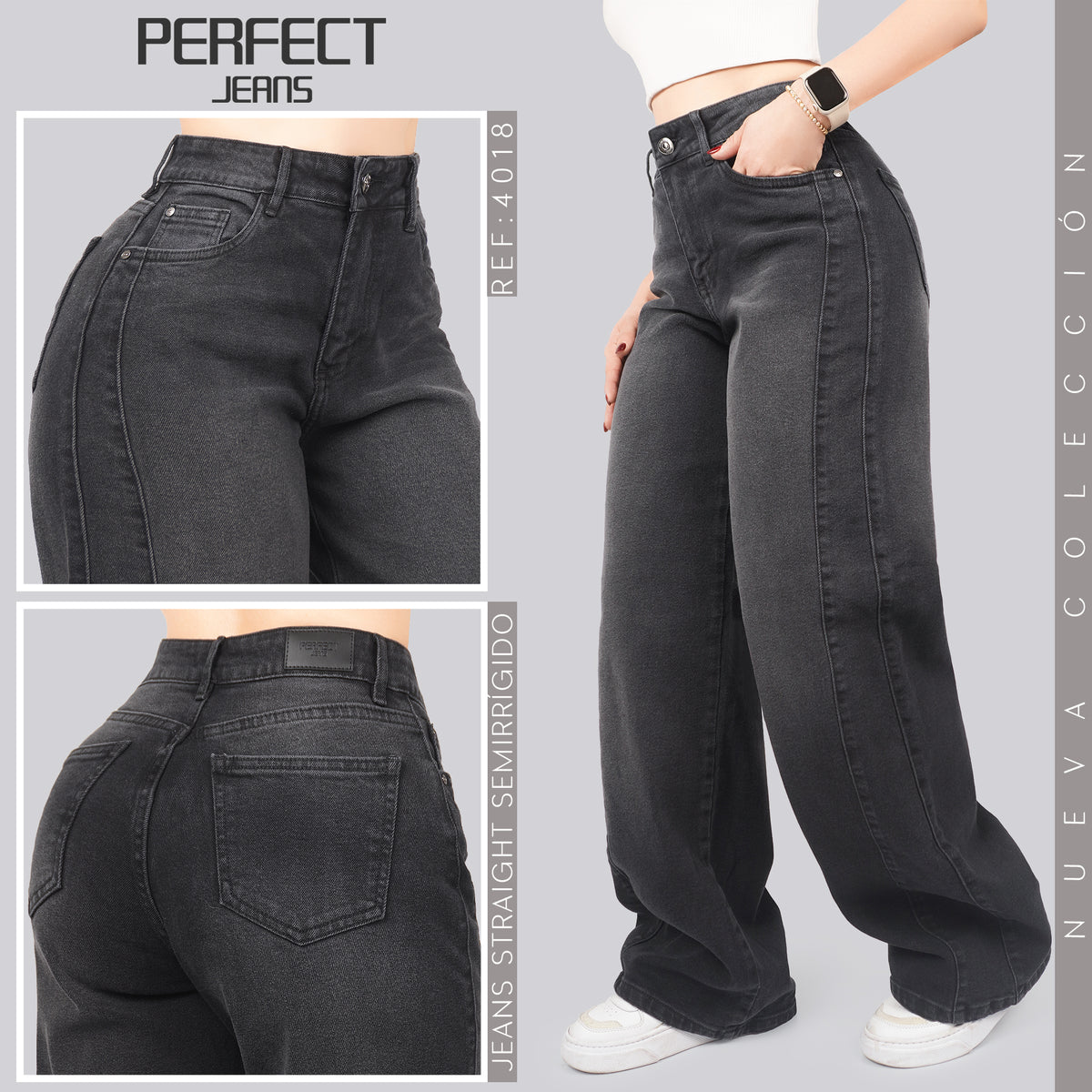Jeans Straight Semirrígido Tiro Alto 4018