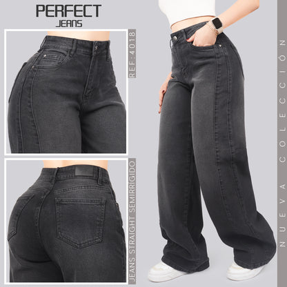 Jeans Straight Semirrígido Tiro Alto 4018